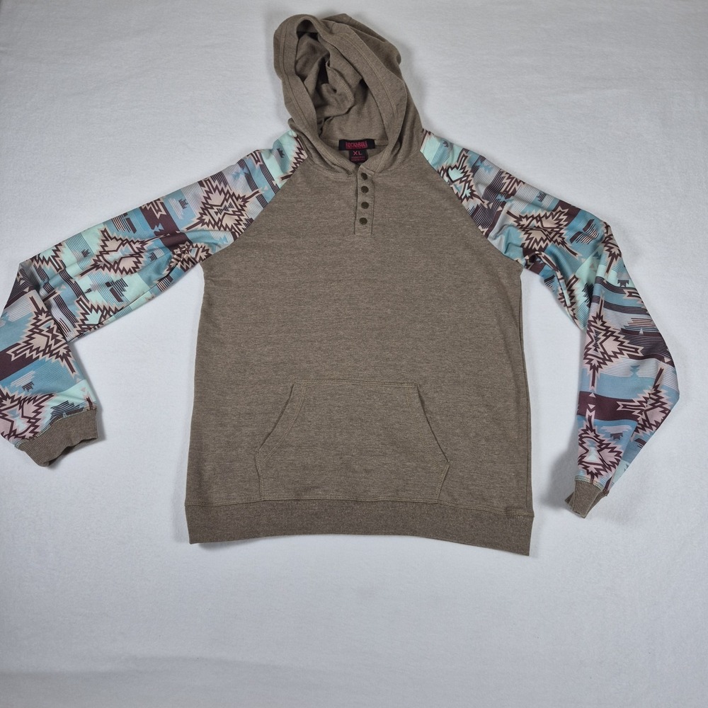Rock and Roll Denim Hoodie Boys XL Fits Like Mens XS Brown Aztec Southwestern